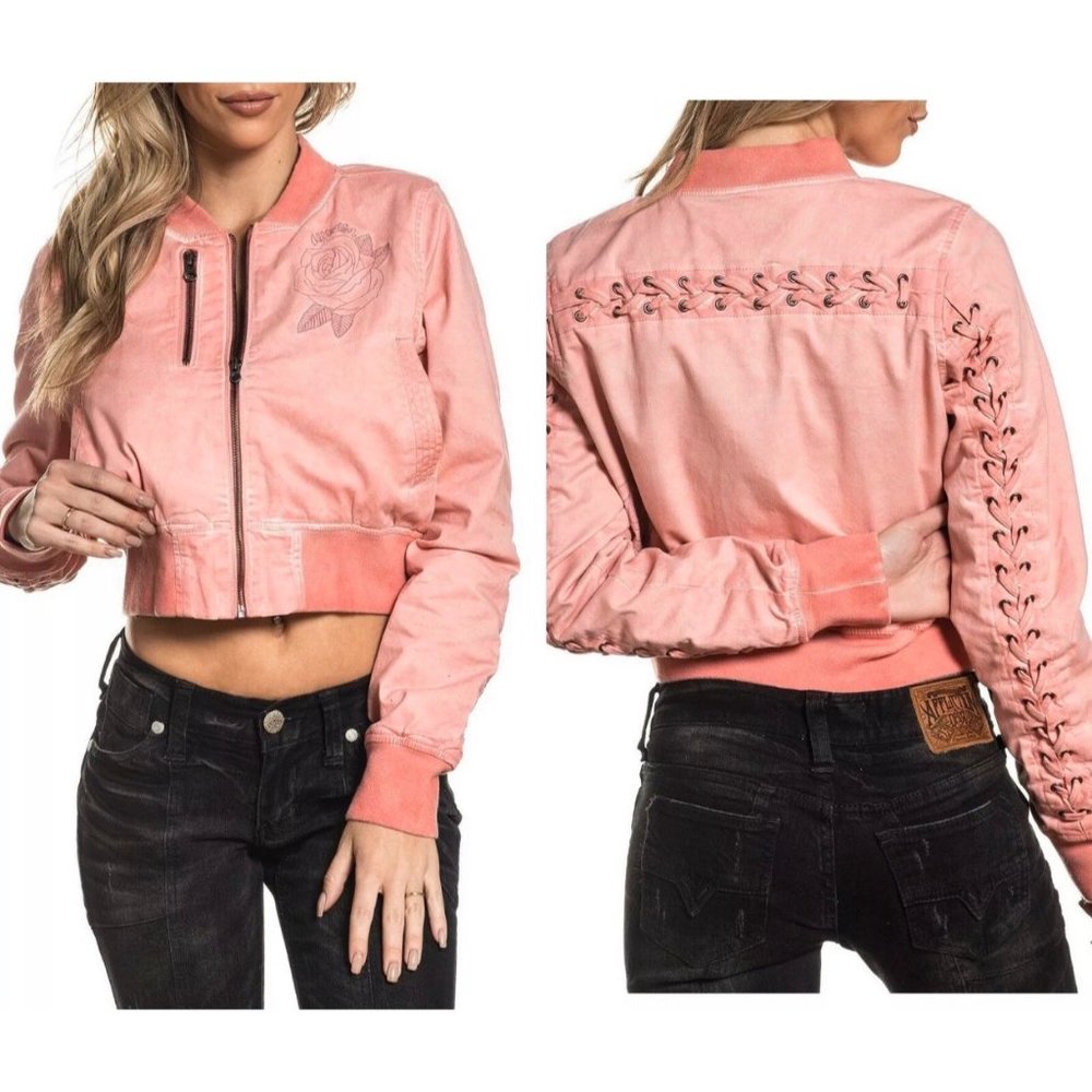 AFFLICTION Women's EMBROIDERY JACKET LACE UP